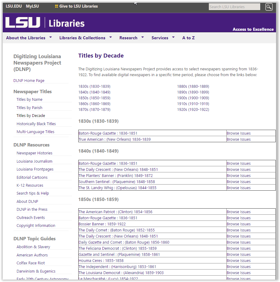 browsing by decade in DLNP