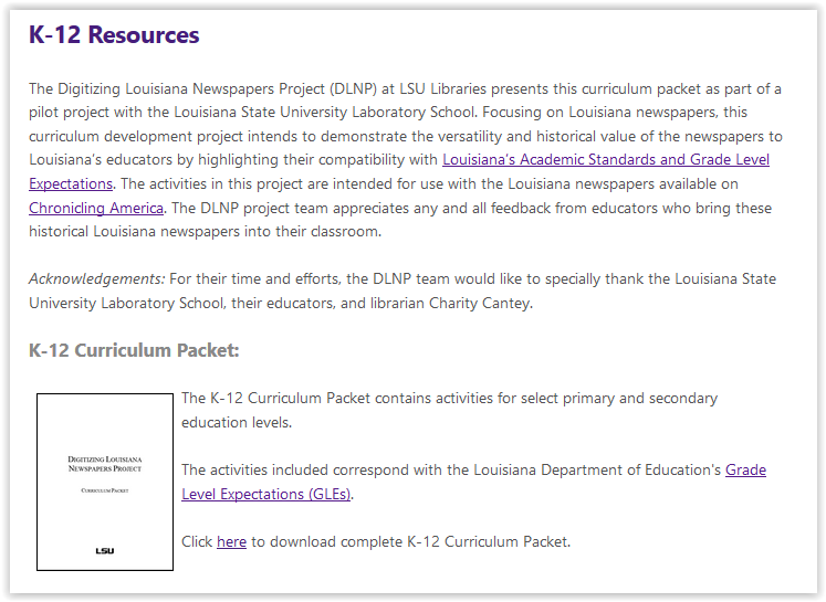 the K-12 resources window