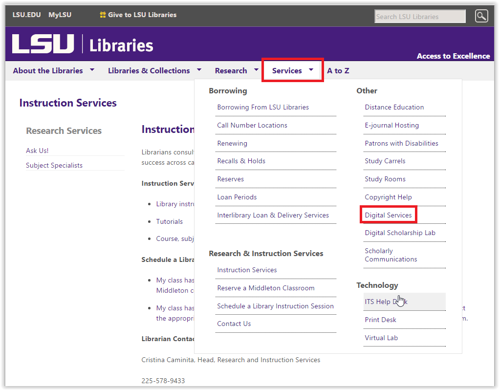 clicking on digital services in services tab