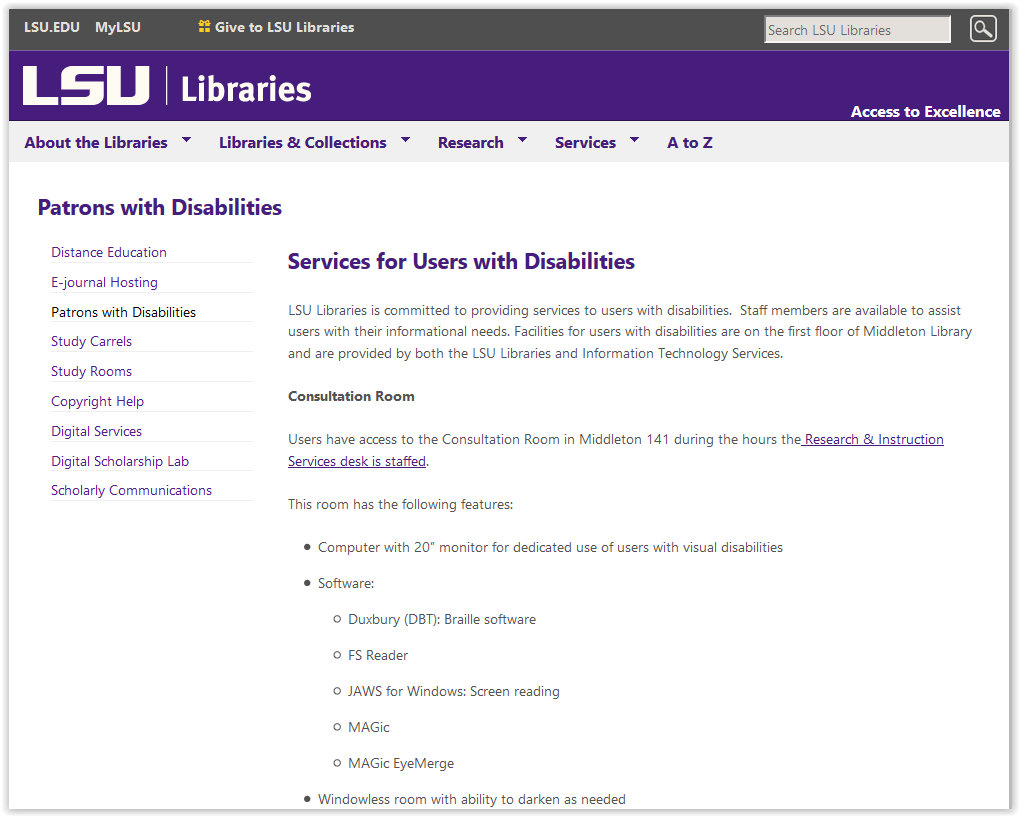 Services for Users with Disabilities web page.