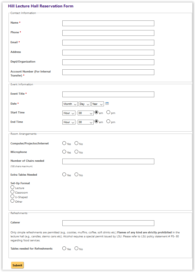 Hill lecture hall reservation form