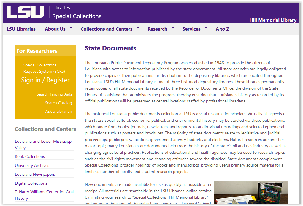 special collections state documents page