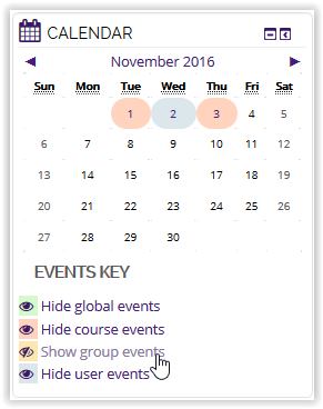 Show group events button on calendar in moodle