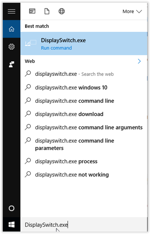 Typing DisplaySwitch.exe in the search bar