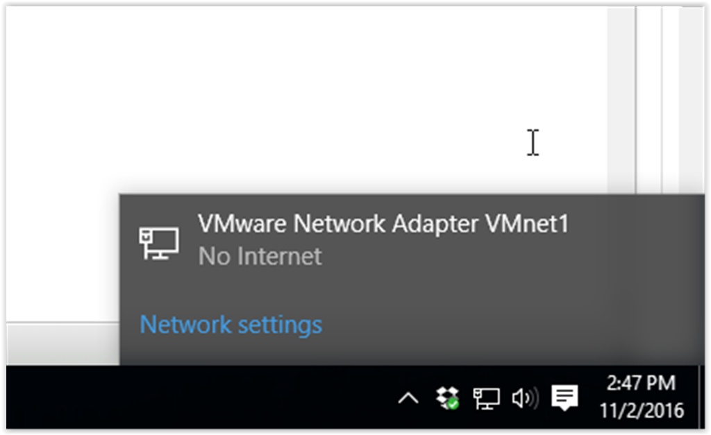 net work settings button in VMware shortcut