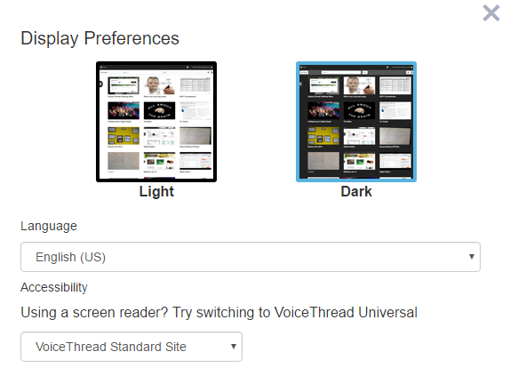 The Display preferences window in Voice Thread