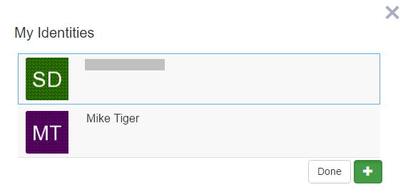 The My Identities window in Voice Thread