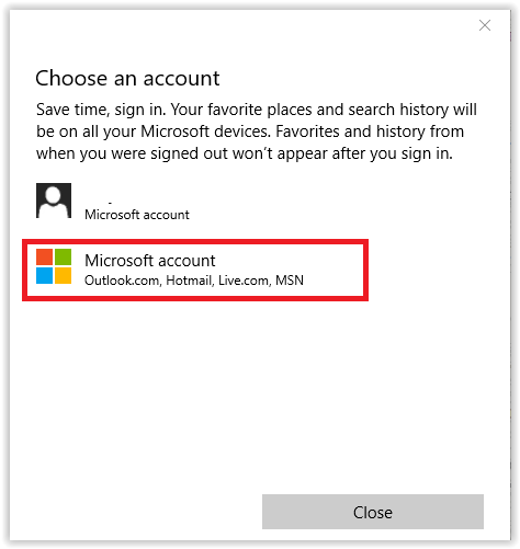 click the microsoft account button 