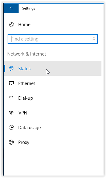 status tab in settings window