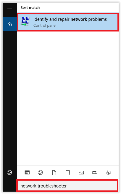 Typing Network Troubleshooter into the search bar