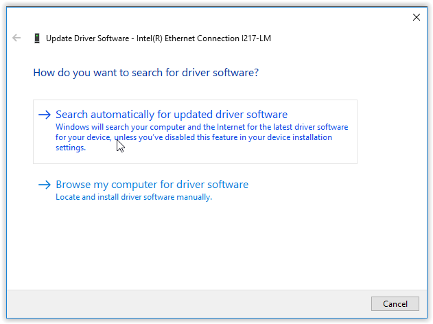 the update driver software wizard