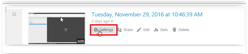 Settings button under the session
