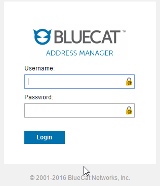 BlueCat Log-in screen
