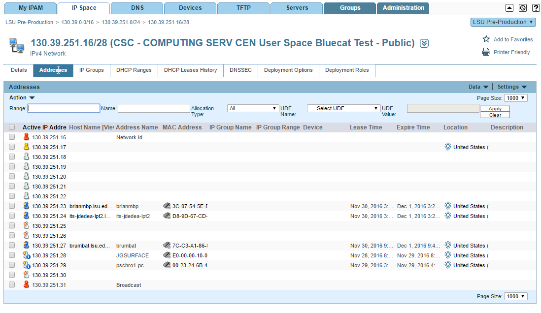 List of available networks