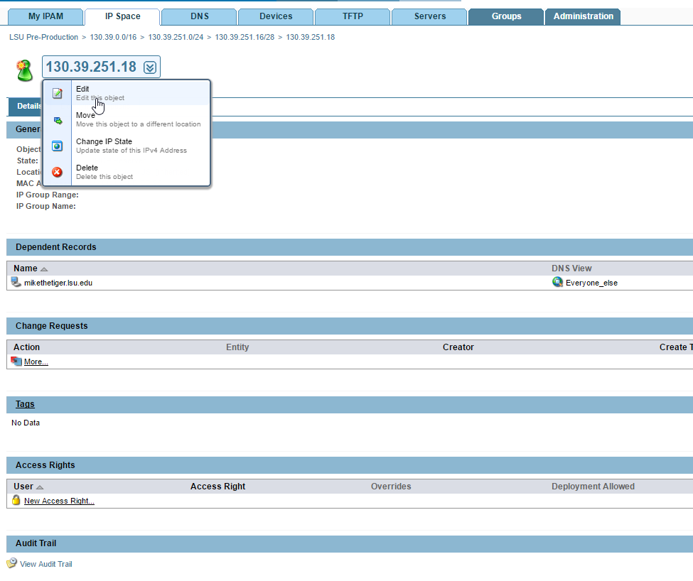 Edit the IP address reservation
