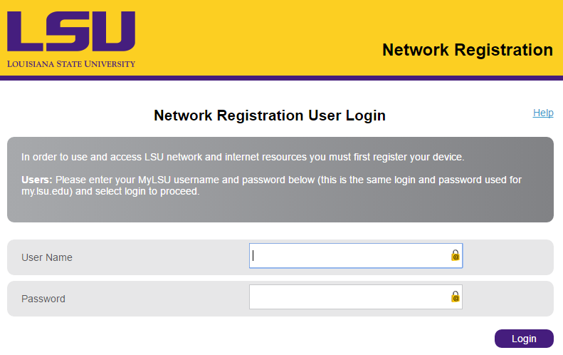 Network Registration Login for NetReg LSU