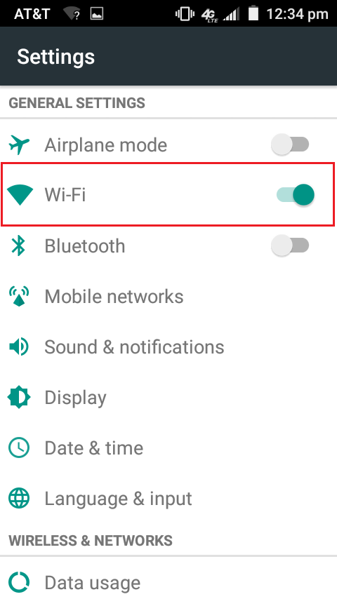 Wifi options under settings