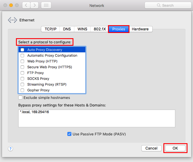 Proxies tab, and protocol to configure list.