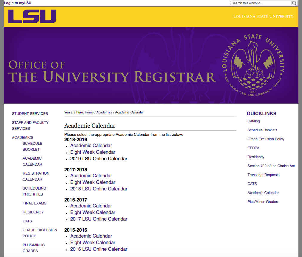 academic callender