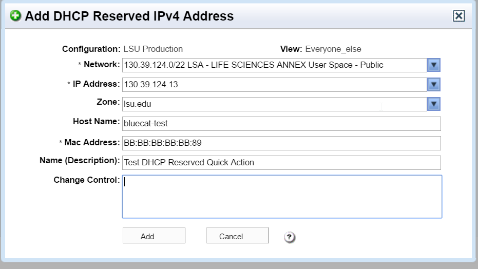 adding IP address to bluecat widget - Change Control