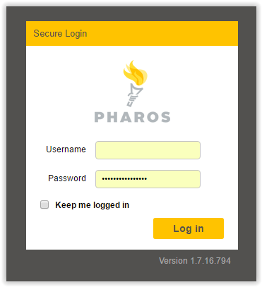 Pharos login window