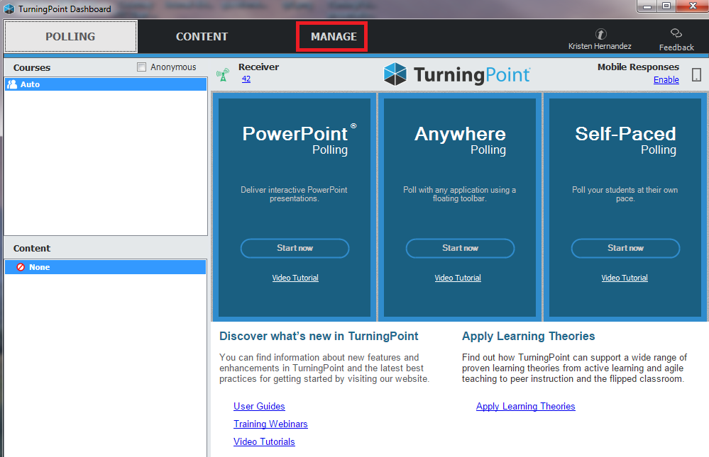 Turning Point manage tab