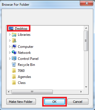 Browse for folder under Desktop