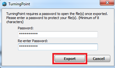 Enter and re-entering password for Export button