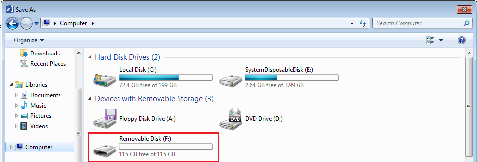USB drive selected in the My Computer window