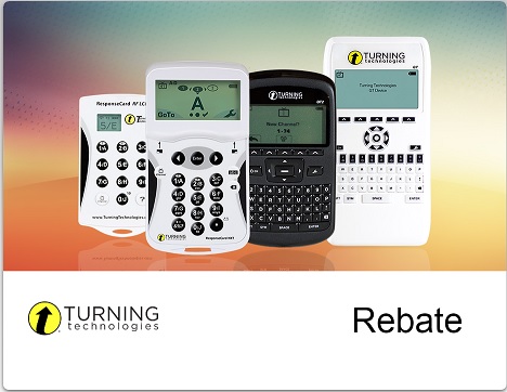 Turning technologies clicker systems with "Rebate" shown at the bottom right