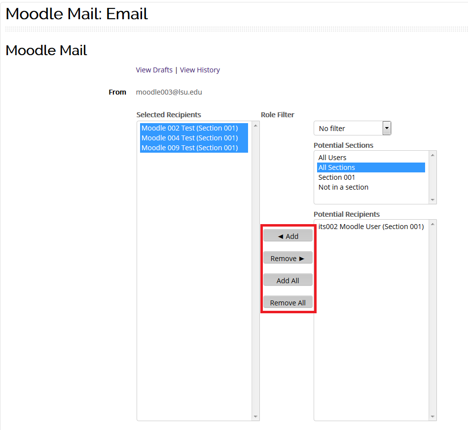 Moodle Mail Recipients list