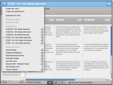 Rubric manager window