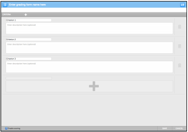 Enter grading form screen