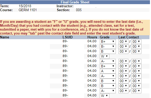 Grades page