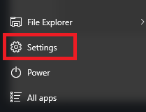 settings gear on the start menu