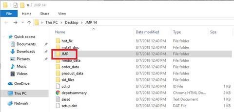 Unzipped JMP Folder view