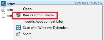 Context menu with run as administrator selected
