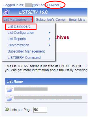 listserv selection screen