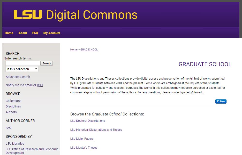 LSU Digital Commons, Graduate School page