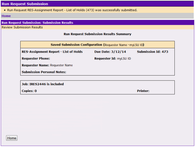 Submission Result page