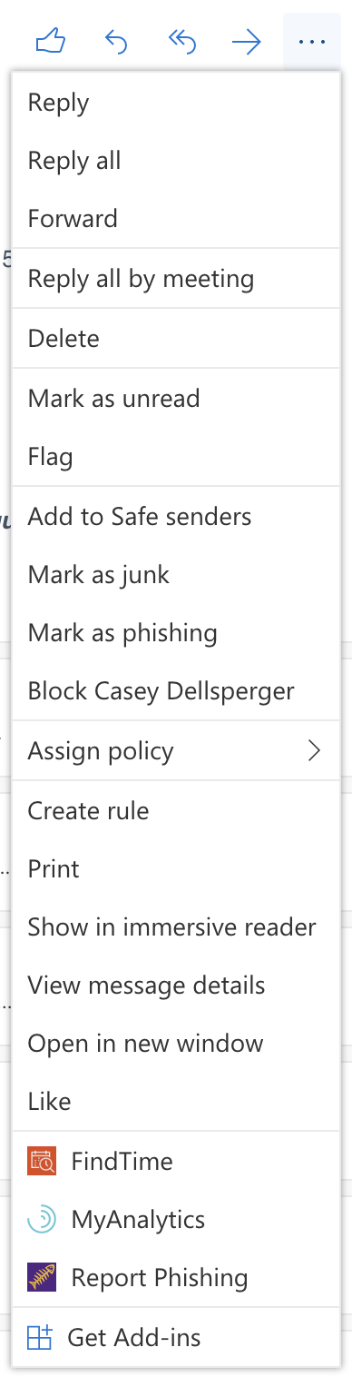 Menu list item under new Outlook experience