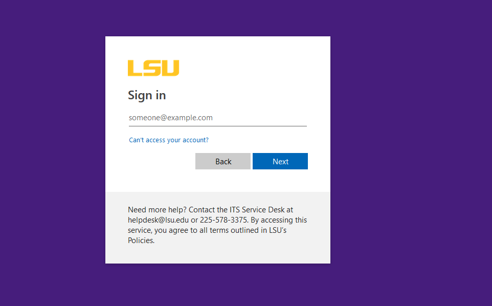 LSUMail Sign In page.