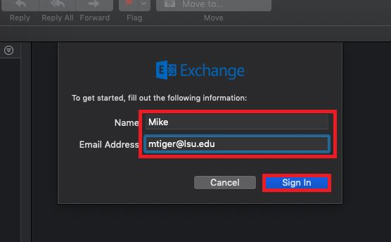 Name and email address dialog box in mac mail 