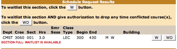 The W (withdrawal from a course) option.