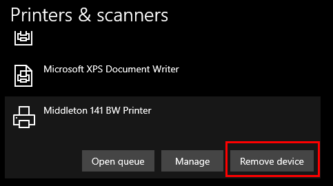 Removing the package from Printers and scanners section