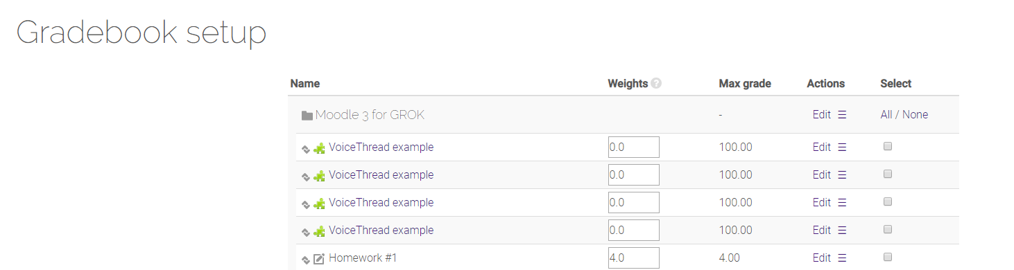 gradebook setup page