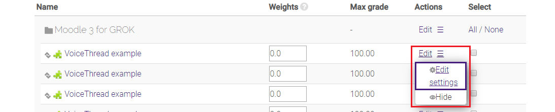 edit settings in gradebook