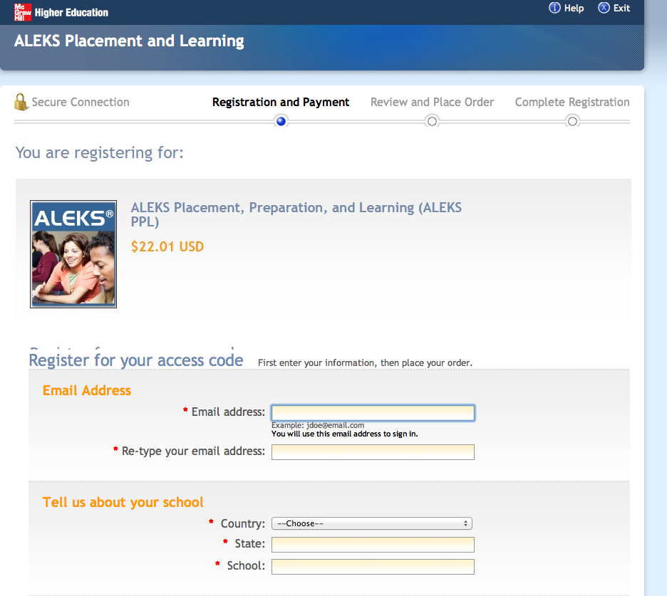 updated ALEKS price placement test