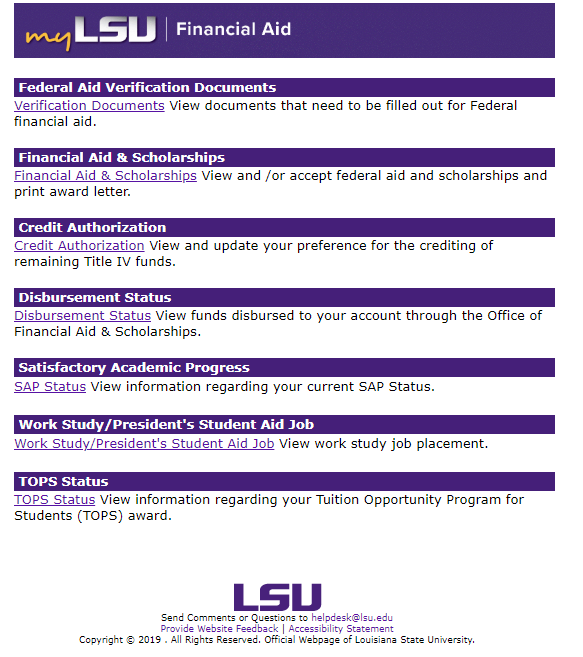 financial aid tab