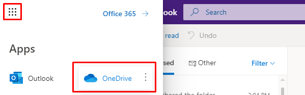 App launcher in Outlook and OneDrive tab